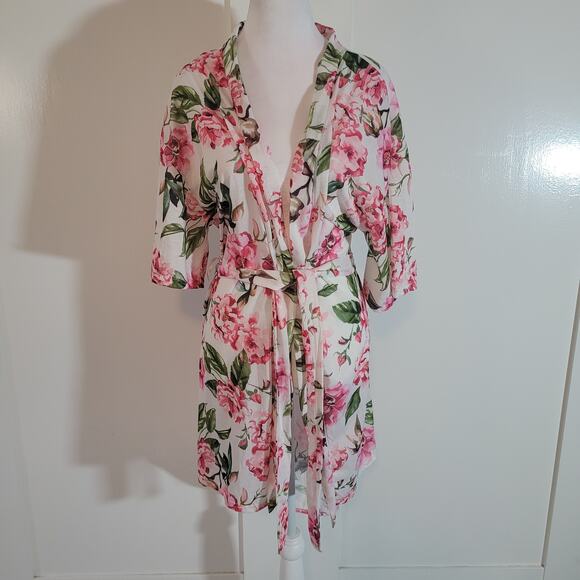 Show Me Your Mumu Size OS Brie Robe Floral Pink Rose Tie 100% Polyester - Picture 4 of 13